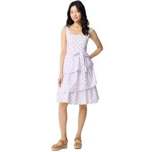 J.Crew White Floral Tiered Midi Dress Belted Cotton Size 2 NWT